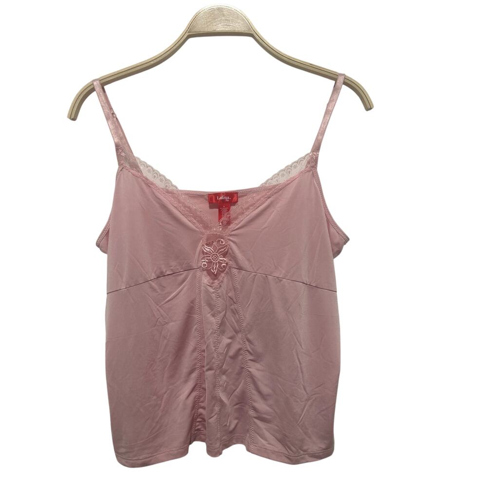 Latina Life Pink Floral Lace Trim Stretch Adjustable Straps Cami XL